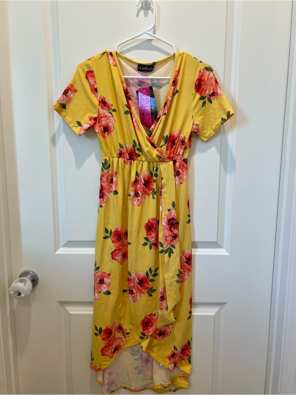 Yellow Floral Wrap Midi Dress